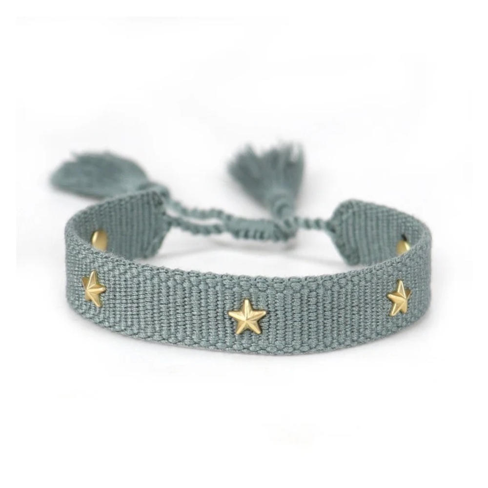 Grey Woven Adjustable Bracelet with Gold Star Charms – NWT